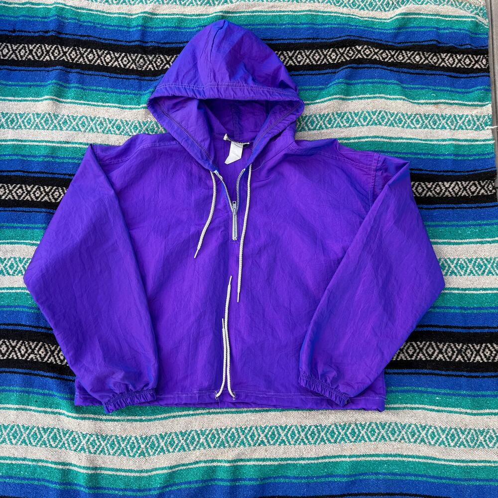 Women's Vintage 90's Road Rags Purple Iridescent Windbreaker Jacket Crop Sz XL